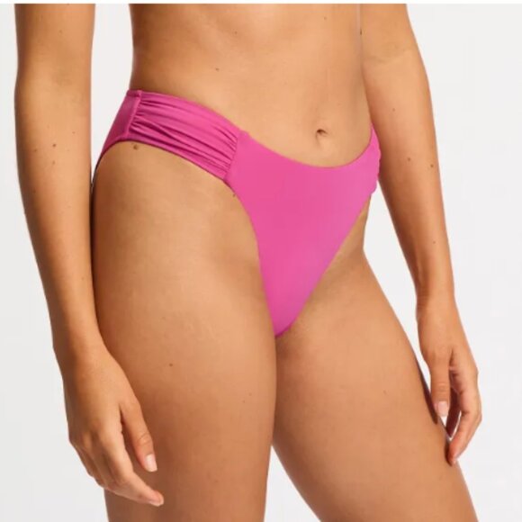 Seafolly Collective High Leg Ruched Side Bikini Bottom Hot Pink, US 2 AU 6 NWOT - Picture 2 of 7